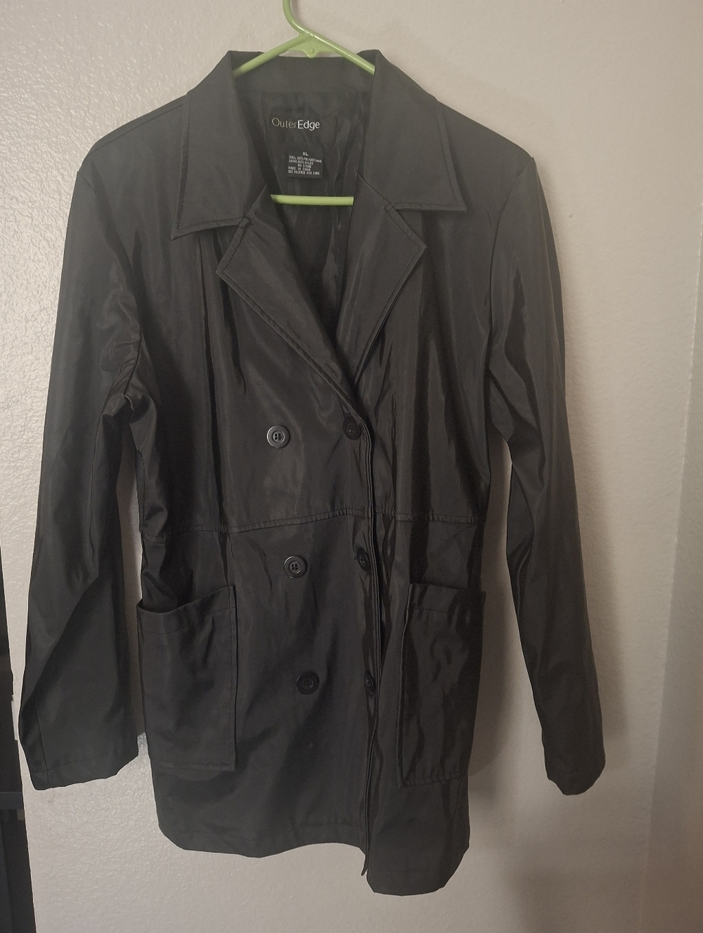 Black Outer Edge Double Breasted Hip-length Rain Coat